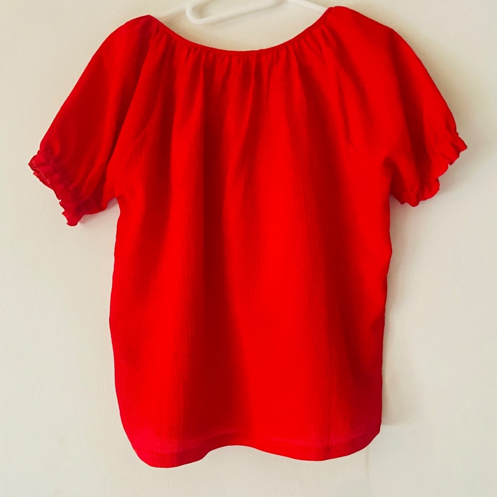 Madewell Texture & Thread NWOT Small Red Peasant Top - Picture 2 of 9